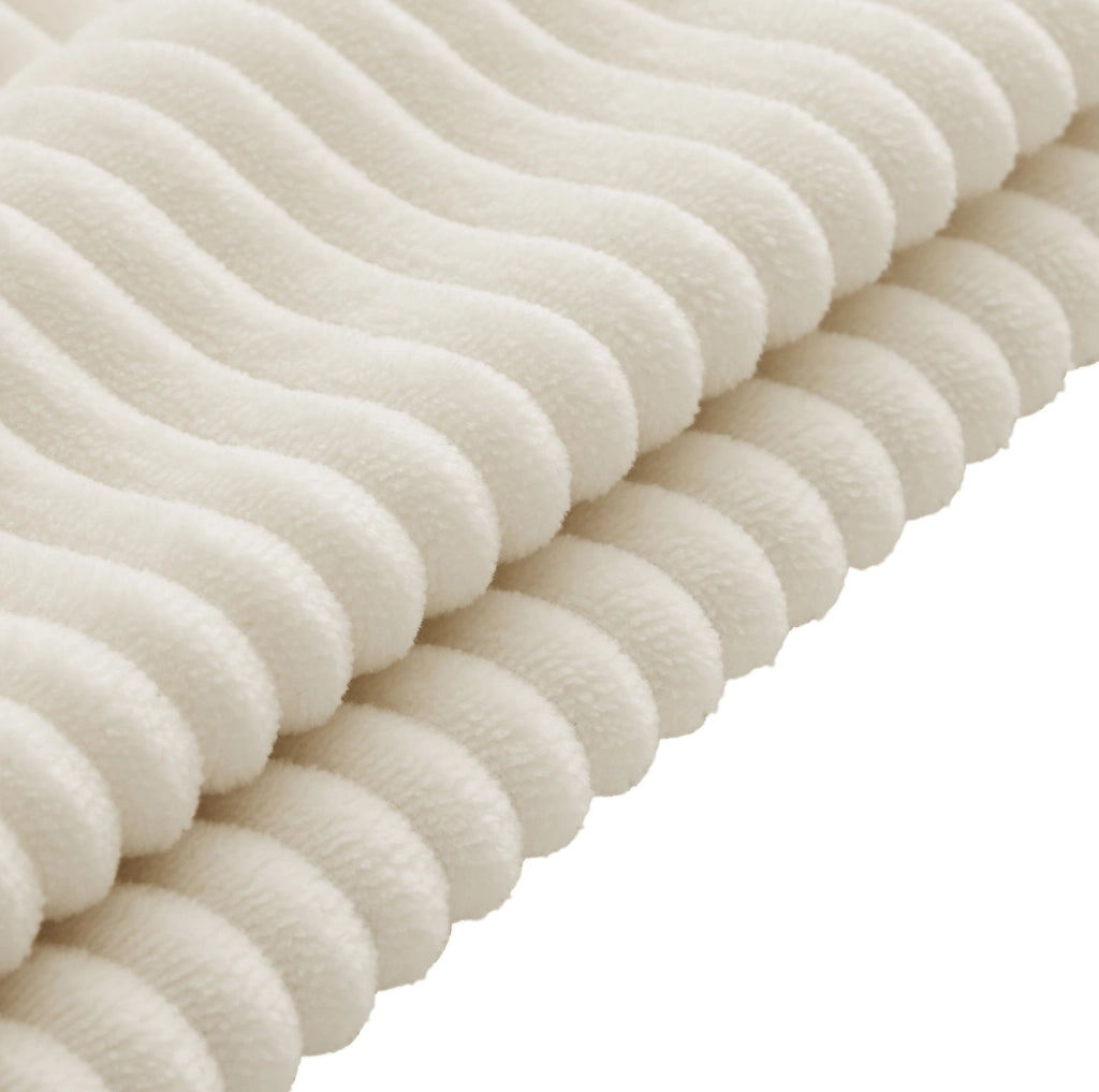 Divano a U 334x128,5 cm in velluto a coste beige con LED, USB/Type-C e 2 pouf