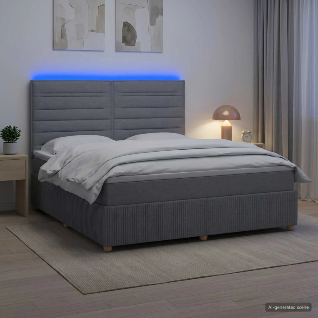 Letto Box Spring LED con Materasso Grigio Chiaro 140 x 190 cm 3455846