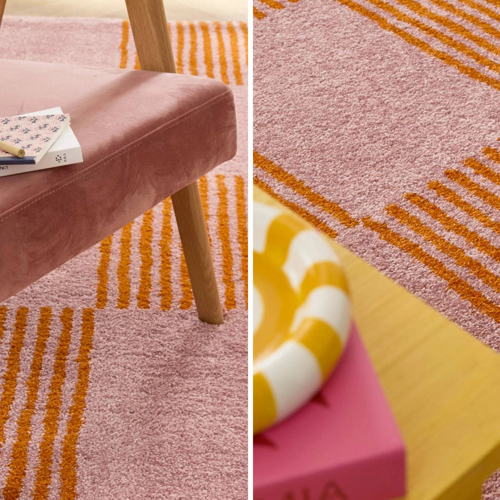 Tappeto interno a scacchi arancione e rosa