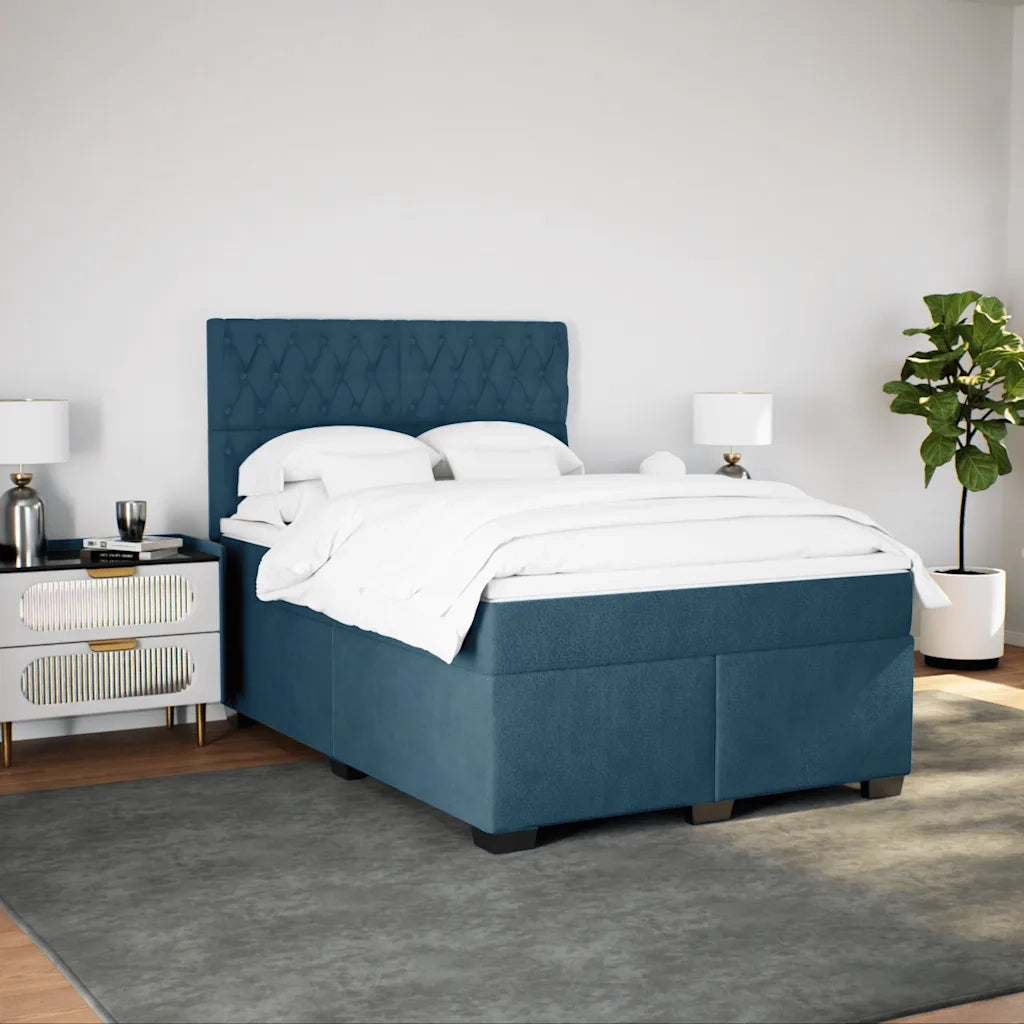 Giroletto a Molle con Materasso Blu 140x200 cm in Velluto