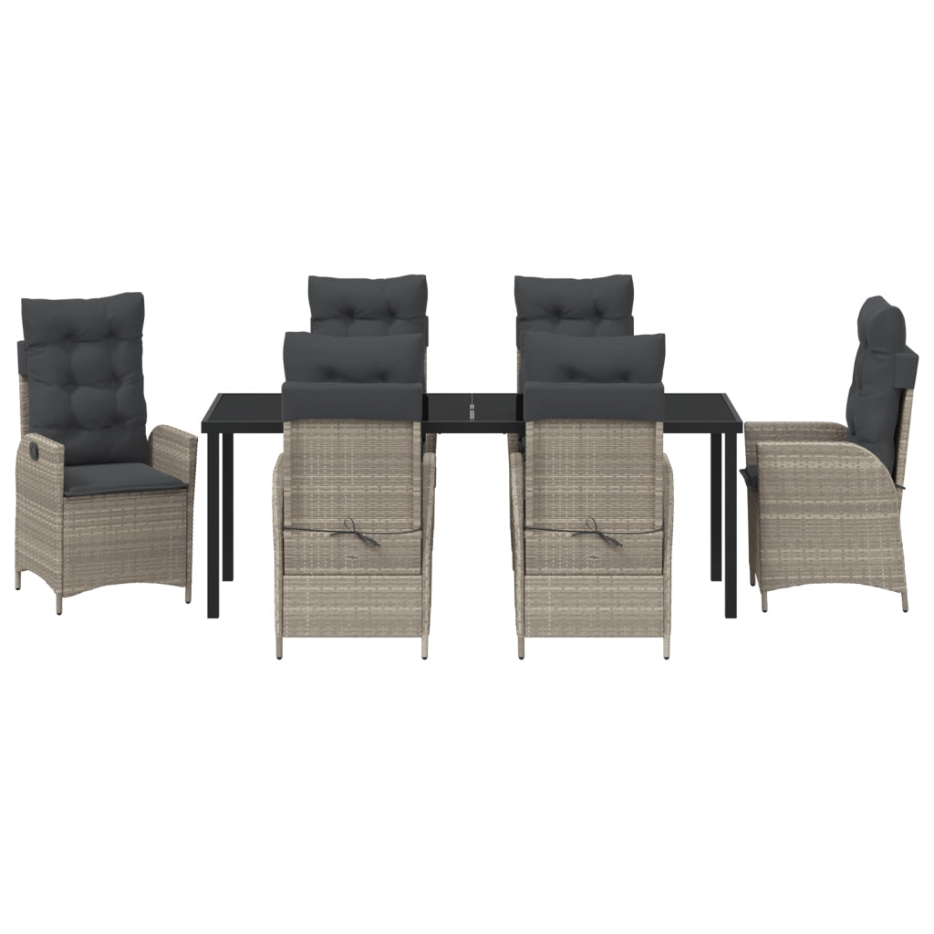 Set di 7 Mobili da Giardino con Cuscini in Grigio Chiaro Polirattan