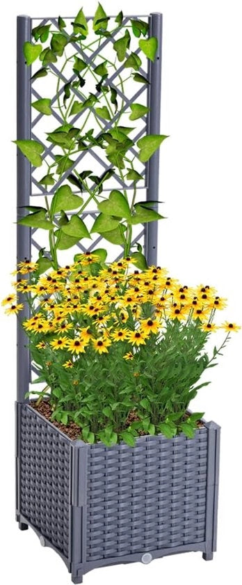 Piantagione con struttura laterale e serbatoio d'acqua - adatto per giardino e balcone - 1 pezzo - grigio - 40 x 40 x 136 cm
