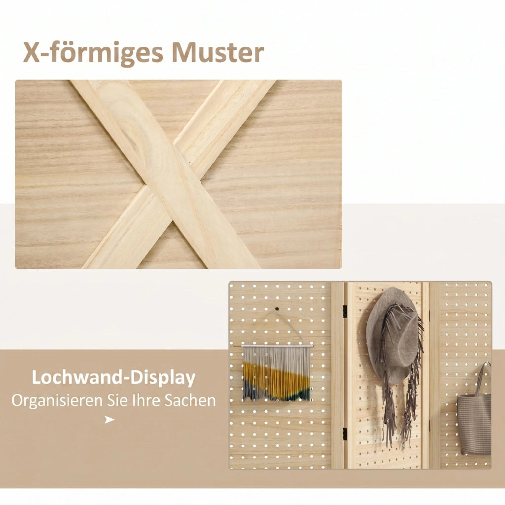 Paravento separatore 3 pannelli ¨C Xylo ¨C legno naturale traforato 114x144,5 cm