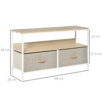 Mobile Porta TV da 47" con Cassetti Pieghevoli in Tessuto e Mensola in Metallo e MDF, 98x29x56cm, Colore Legno