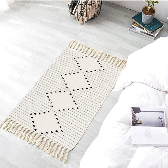 Tapijto, Tapijti Moderni a Mano, Loper con Spazzole, Tapijti Lavabili per Camera da Letto e Salotto, Cucina, Bianco, 60 x 90 cm