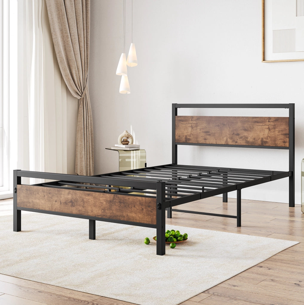 Letto singolo 120x200 cm in metallo e MDF con rete a doghe