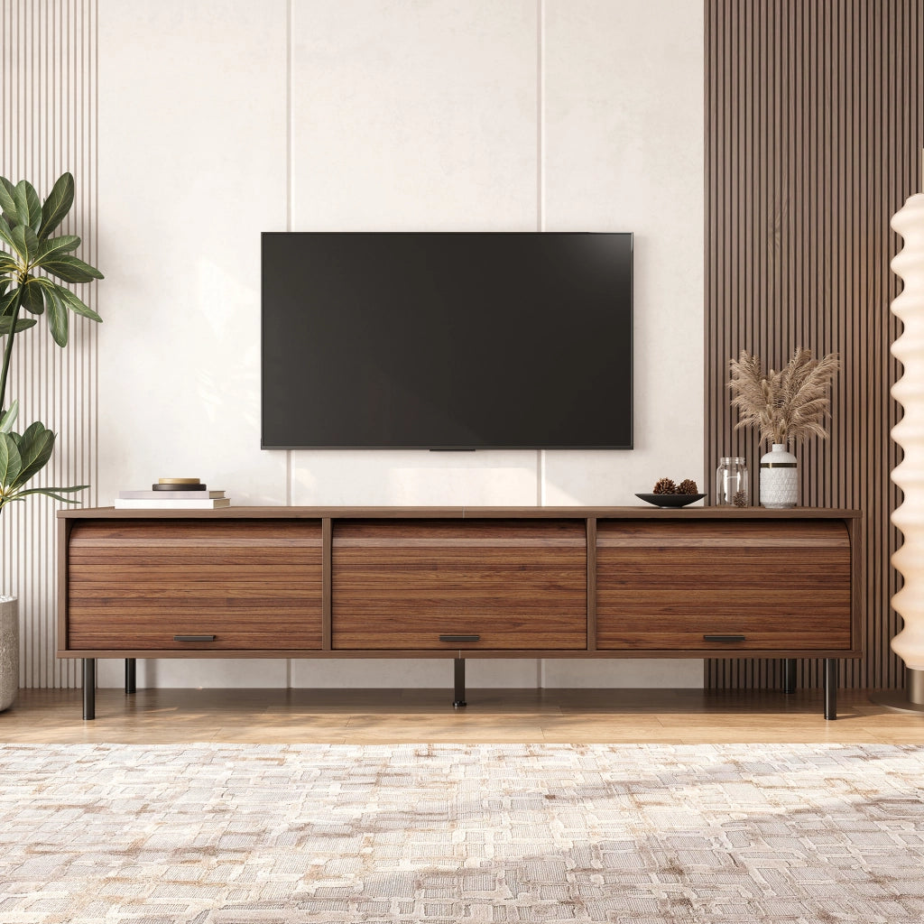 Mobile TV con 3 ante scorrevoli verso l'alto e 4 vani - per soggiorno - 180x40x55 cm - in MDF e PB - noce