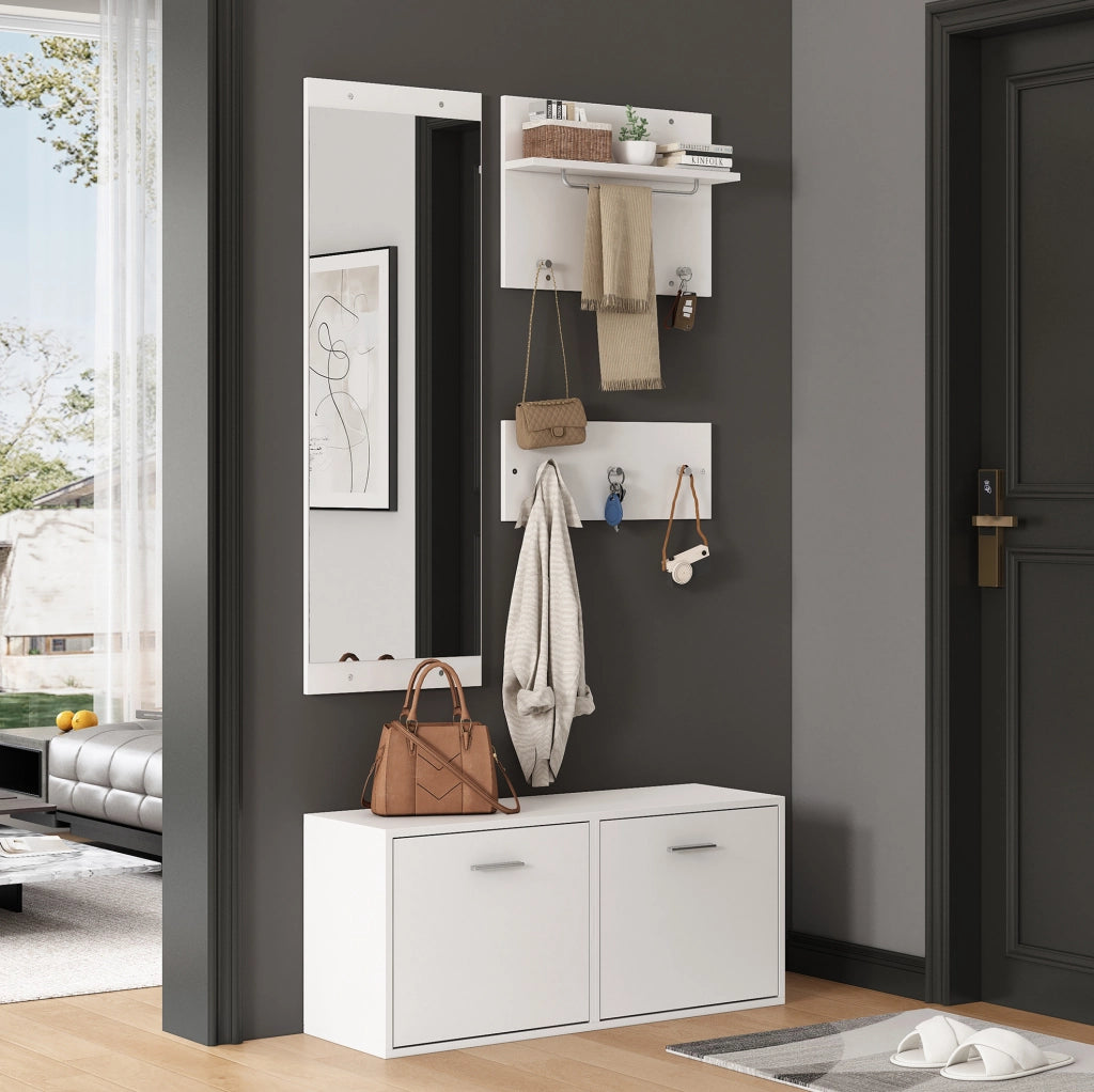 Set guardaroba da ingresso 4 pezzi bianco con specchio