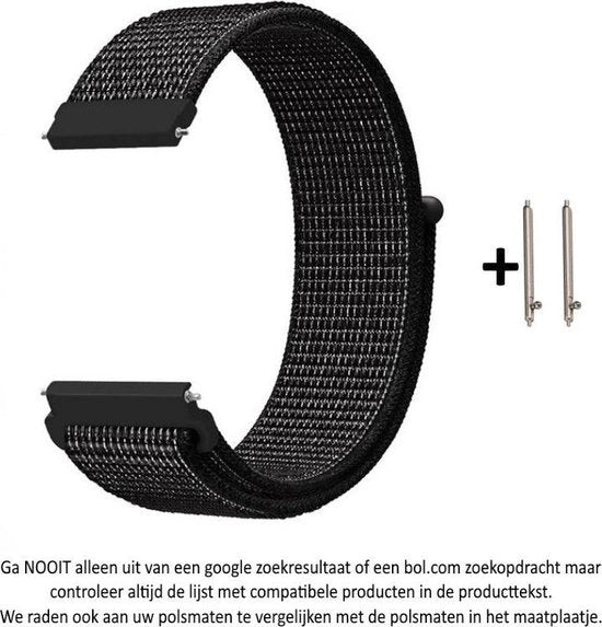 Cinturino in nylon nero con intreccio bianco per orologi intelligenti da 20mm (consultare modelli compatibili)