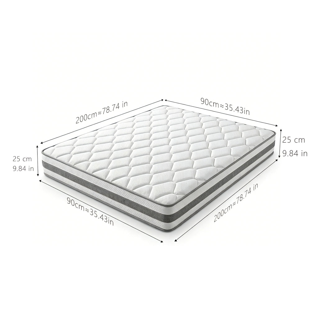 Materasso 90 × 200 cm in schiuma e molle insacchettate, alto 25 cm, rivestimento traspirante Oeko-Tex, bianco