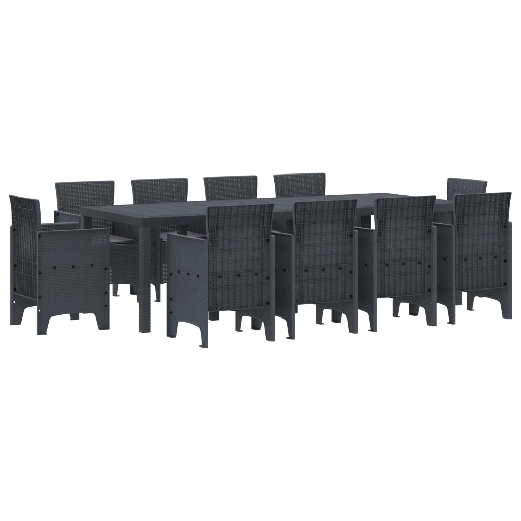 Set da Pranzo Giardino 11 Pezzi con Cuscini Antracite Rattan Polimerico