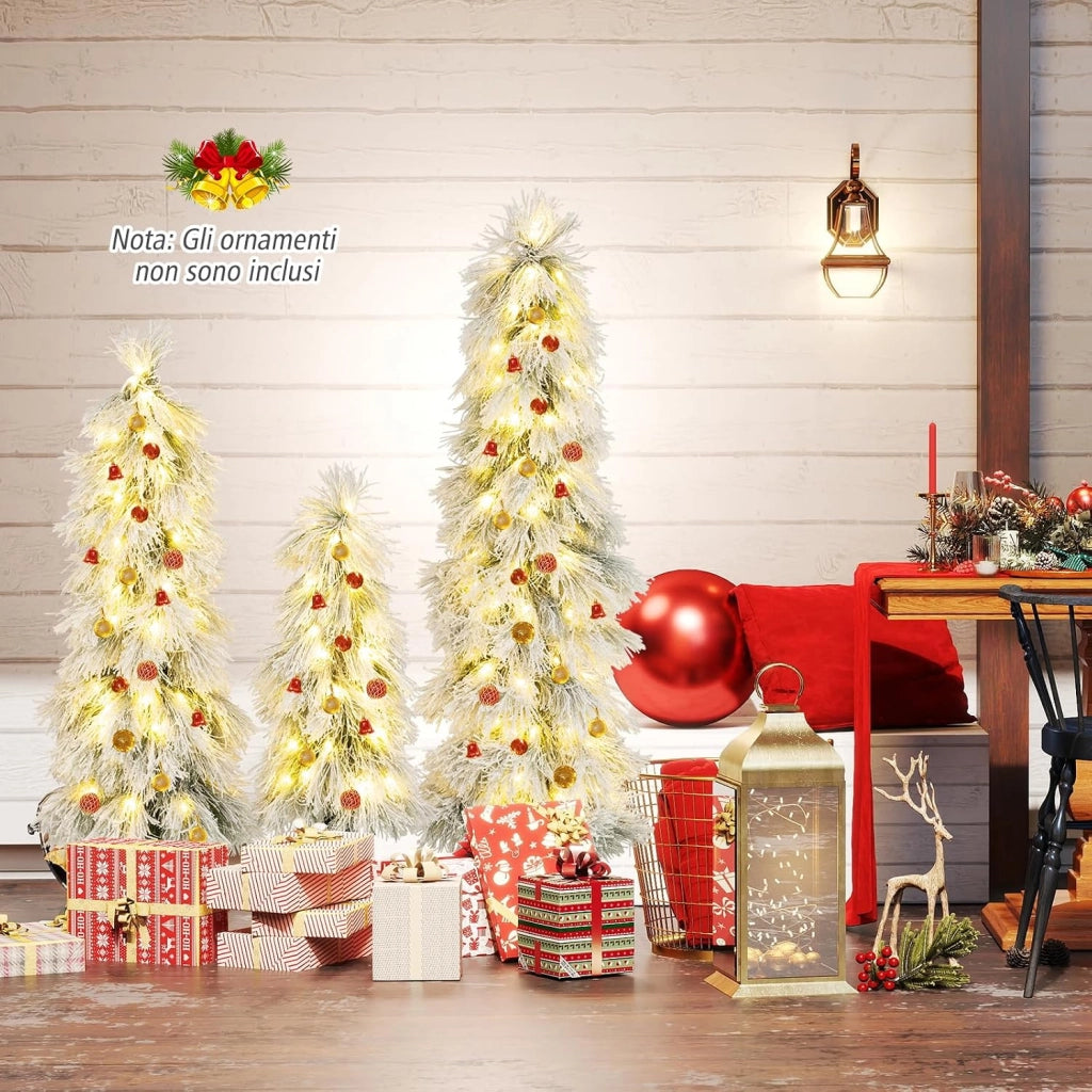 Set di 3 Alberi di Natale Artificiali, Alberi di Natale con Luci LED e Rami Densi e Realistici, Decorazione Natalizia per Casa, Ufficio e Negozio (Stile 4)