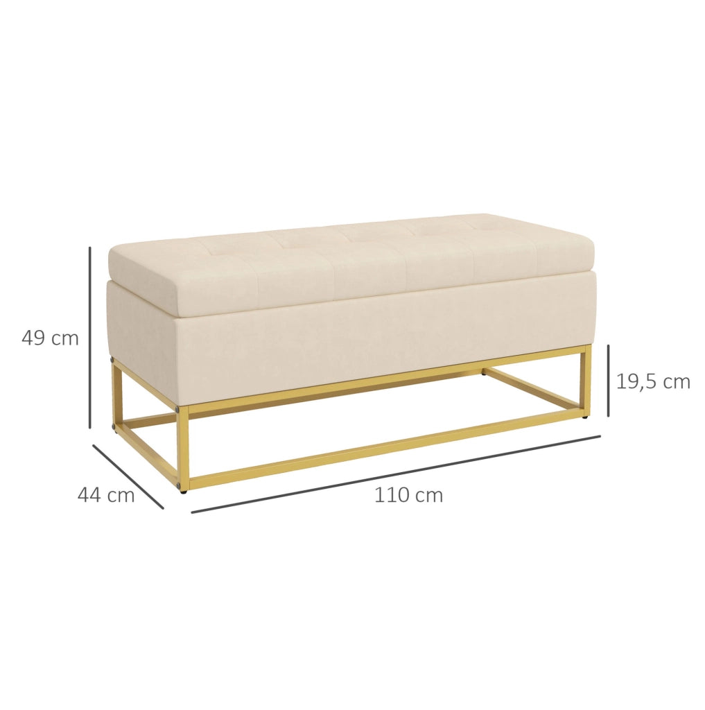 Panca contenitore imbottita beige 110 x 44 x 49 cm