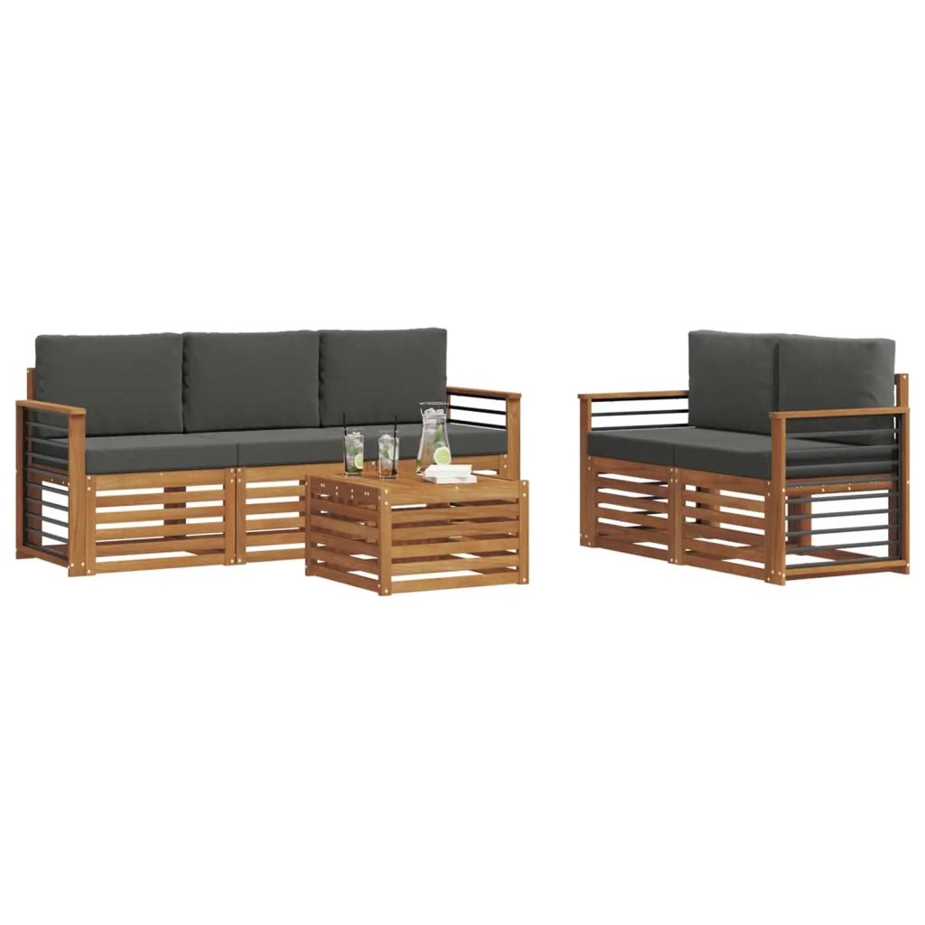 Set divani 6 pcs Naturale e Antracite Legno di Acacia Massello