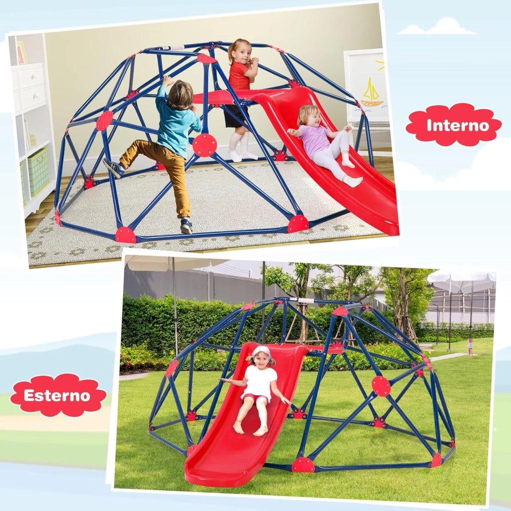 Cupola di Arrampicata, Struttura per Arrampicata con Scivolo, Capacità di Carico di 180 KG, per Bambini da 3 a 10 Anni, Ideale per Palestra, Cortile e Giardino (Rosso)