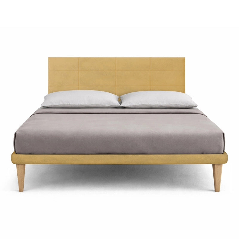 Letto imbottito Letto Matrimoniale alla Francese 140x200 cm Square - Con rete,Microfibra,Ocra