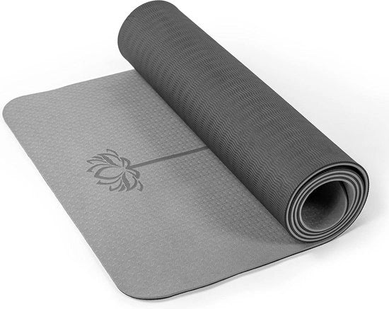 Mat Yoga per Donne 1/3 pollici - Mat di Fitness per Pilates a Casa - Con Cinturino - Grigio-Nero