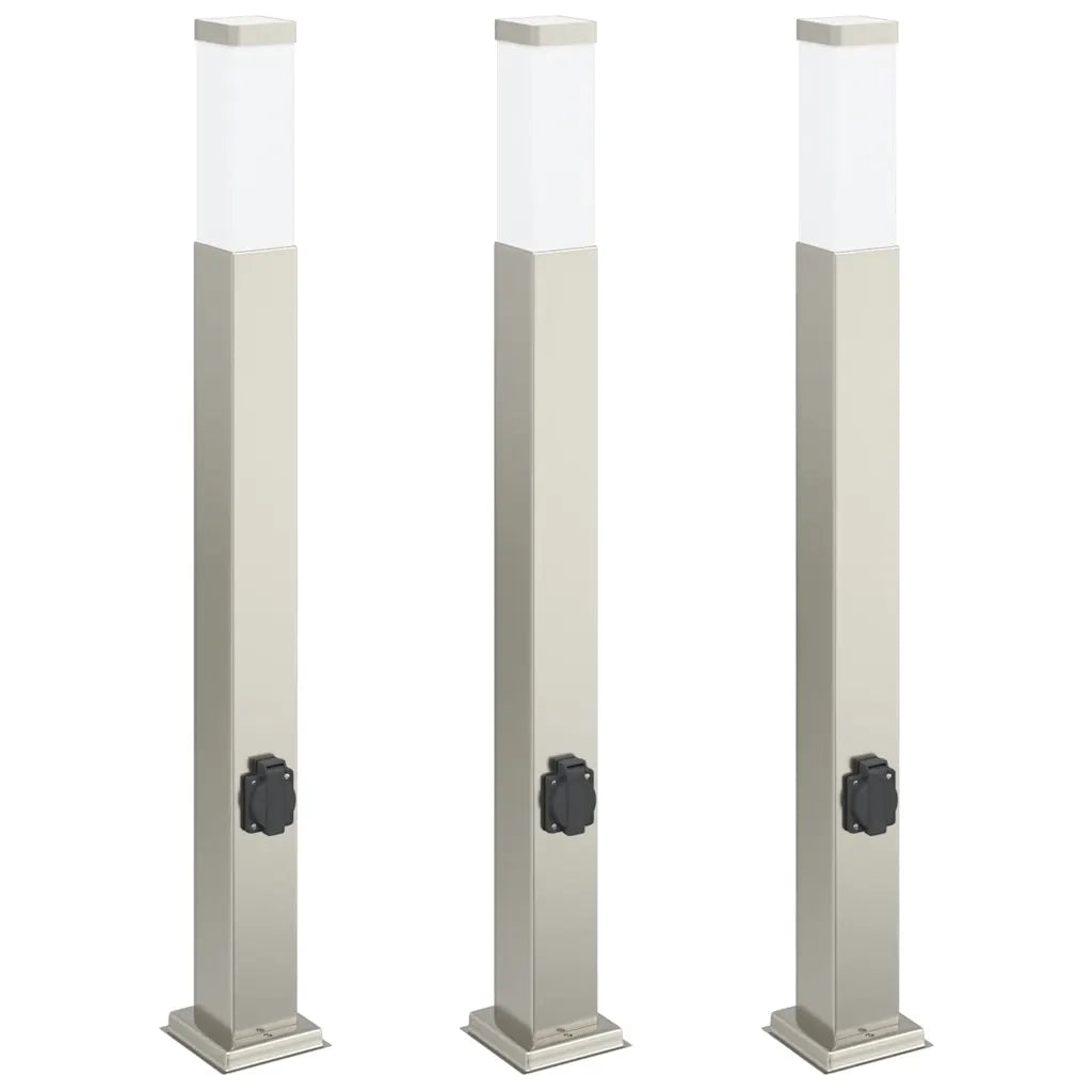 Lampioni a colonnina con presa elettrica 3 pz 80 cm Acciaio Inox IP44 4006062