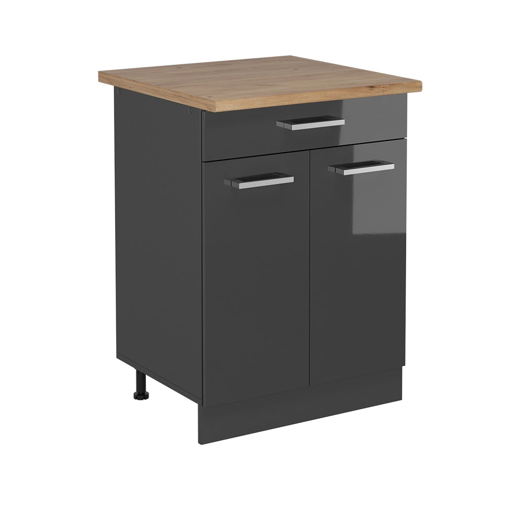 Vicco Mobiletto base per cucina Antracite lucido 60 cm , PL Rovere