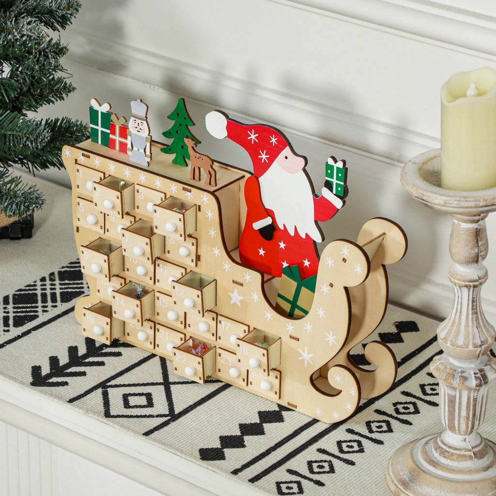Calendario dell'Avvento in Legno con 24 Cassetti ¨C Xylo ¨C Riutilizzabile Naturale 22,5x8x36 cm