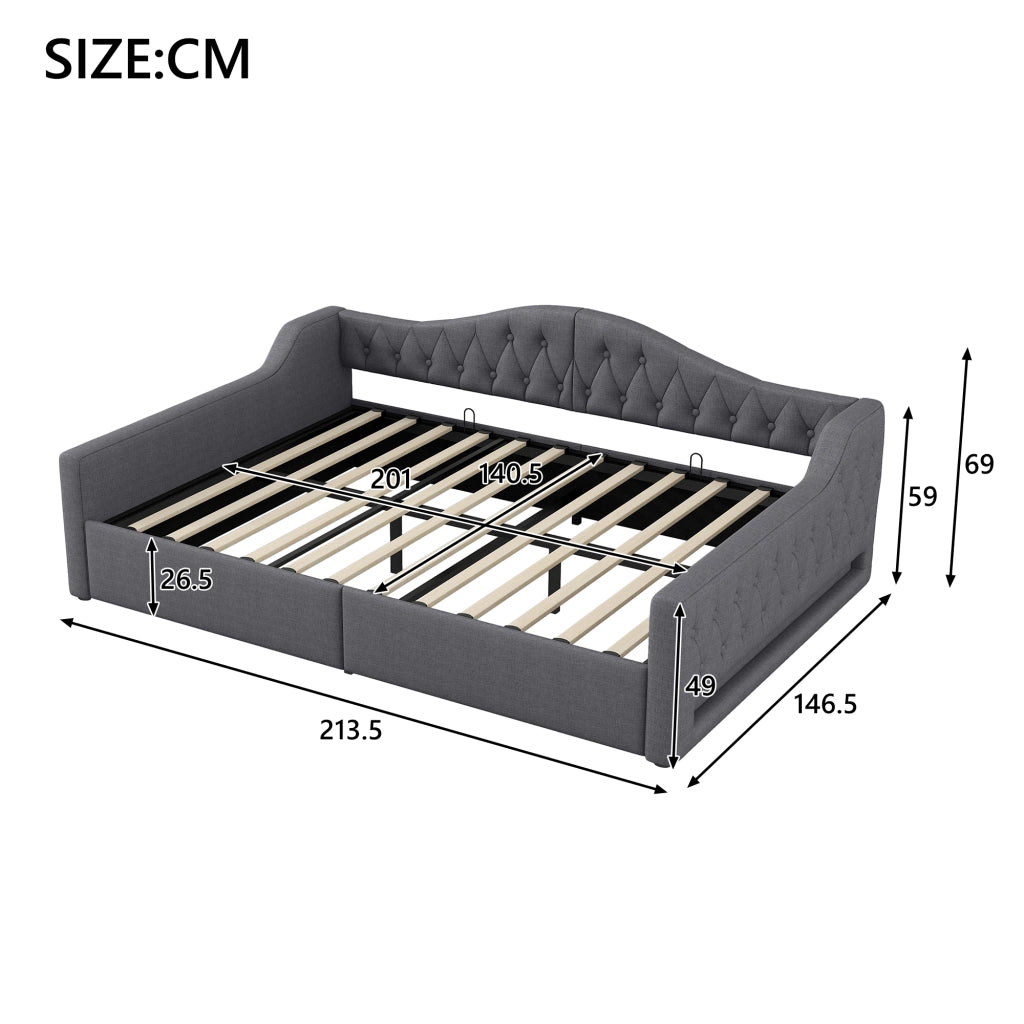 Letto giorno con illuminazione LED e vano contenitore grigio MDF compensato 140x200 cm