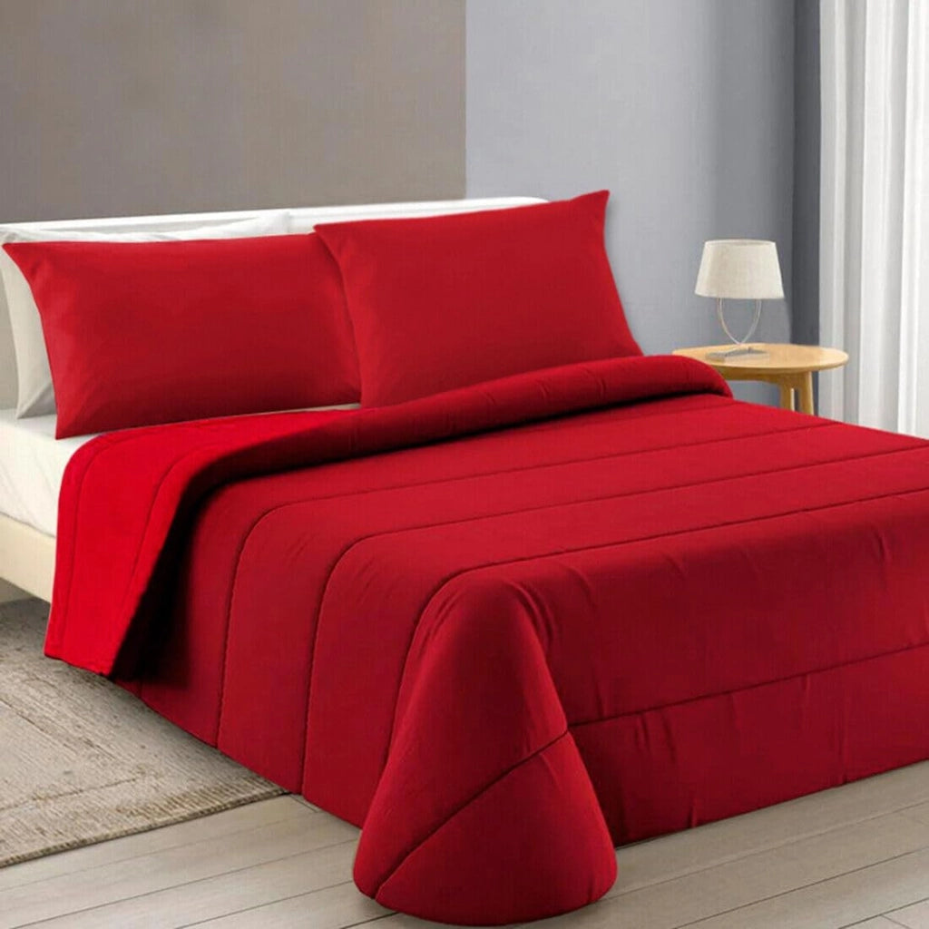 Trapunta Piumone Invernale Double Face 250gr Coperta Calda Letto 1 Pz e Mezza Made In Italy Bordeaux