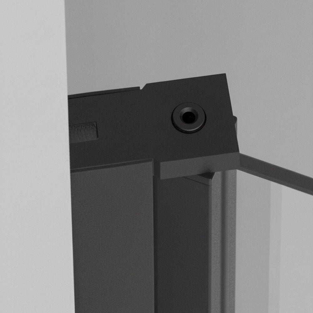 Porta doccia con apertura Saloon per nicchia 70cm in vetro temperato trasparente con profili nero Neos