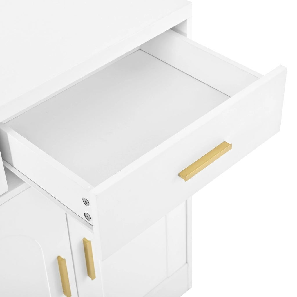 Credenza bianca 140 cm con 4 ante ad arco e 3 cassetti