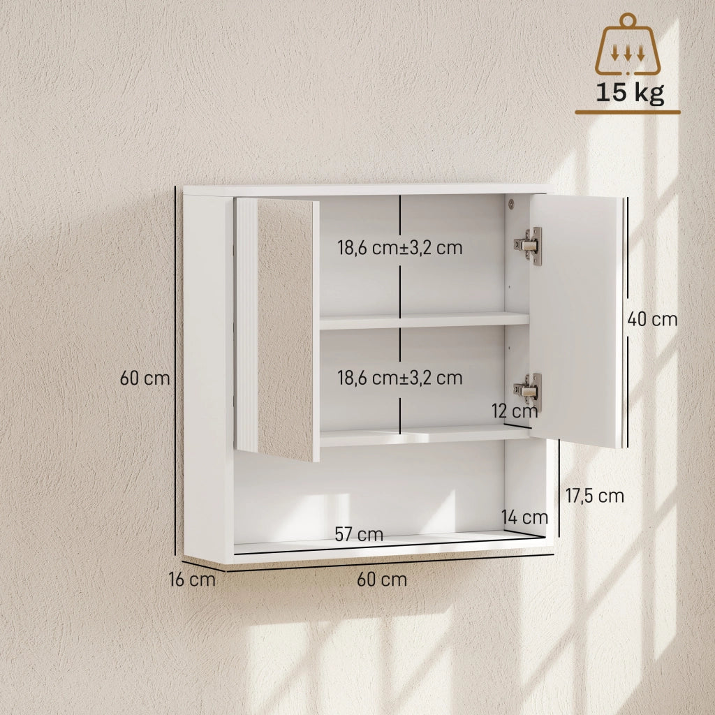 Armadietto da Bagno Parete 60x16x60 cm Mobiletto Ante Soft-Close e Ripiano Regolabile in MDF Bianco