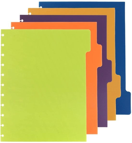 Index Tabs Multicolore - 5 pezzi - Plastica - Legata a disco - 28x23cm - Indicazioni per Notebook e Planner - Indicatascrittoio