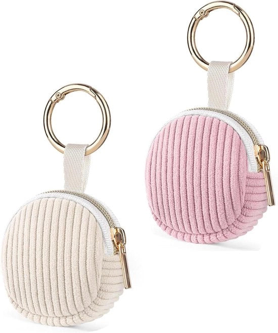 Scatole per gioielli in velluto a righe Miniature per organizzare anelli, orecchini e collane per ragazze e regali di compleanno 5,5 x 5,8 x 2 cm (Rosso e Beige) - Set da 2