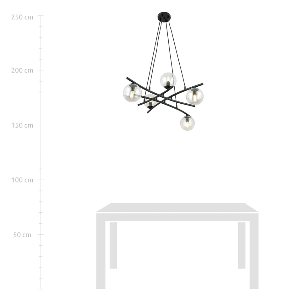 Lampadario Emibig ESSA 5 luci nero vetro trasparente