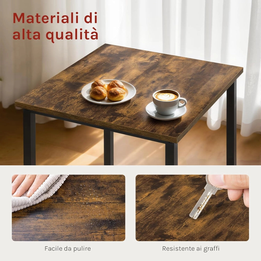 Set Mobili da Bar Tavolo con 2 Sgabelli Alti Arredo per Cucina in Acciaio Legno, Tavolo Cucina 60 x 60 x 100 cm, Marrone rustico + Nero