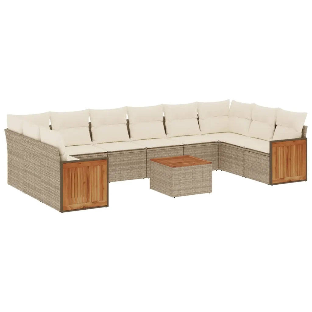 Set Divani da Giardino 11 pz con Cuscini Beige in Polyrattan 3260413