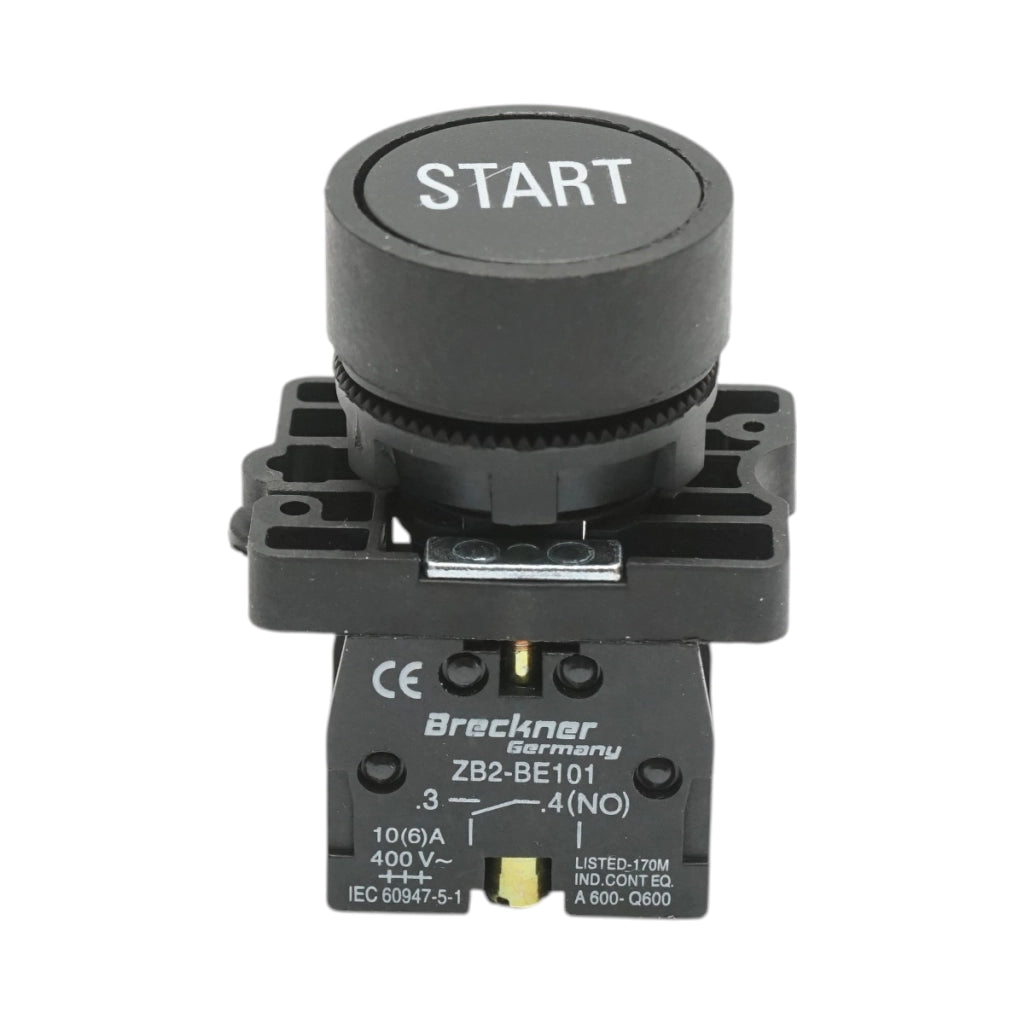 Pulsante di comando START nero con ritorno 1NO, 400V/10A, LAY5 Breckner Germany