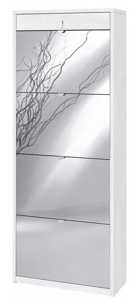 Scarpiera specchio naturale 4 ante 1 Cassetto H164 L63 P29 Cm  Bianco ossido Sarmog
