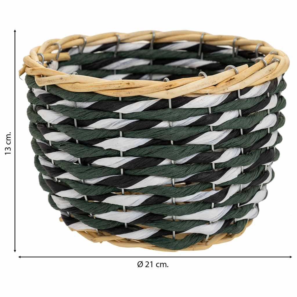 Cesto in legno e corda di carta verde D21x13