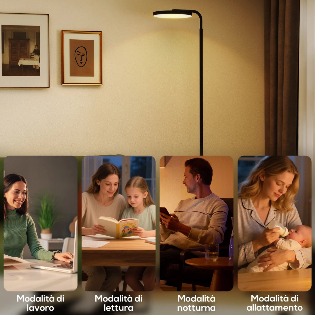Lampada da Terra LED con Testa Girevole a 350° e Telecomando Magnetico Regolazione Luminosità Nero