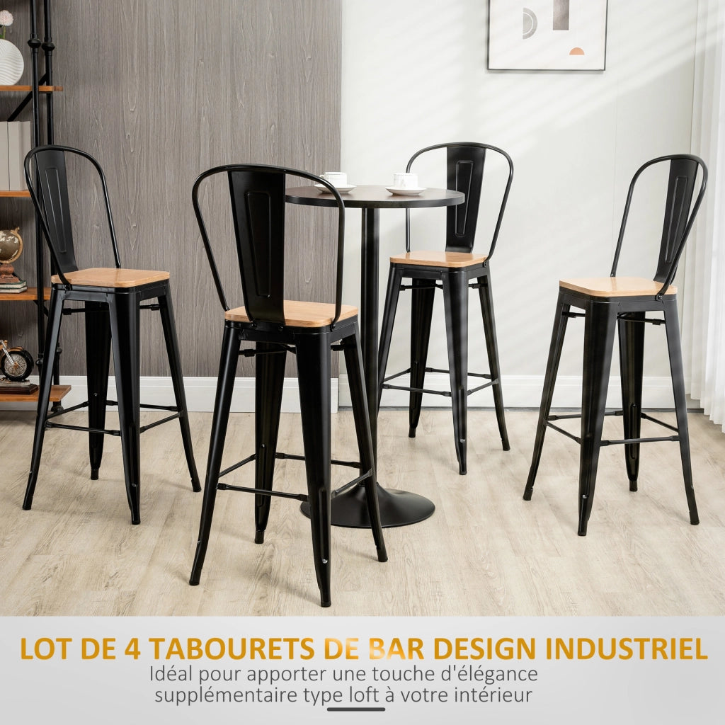 Set di 4 sgabelli da bar con schienale e poggiapiedi ¨C zephmum ¨C metallo nero e multistrato chiaro 76 cm