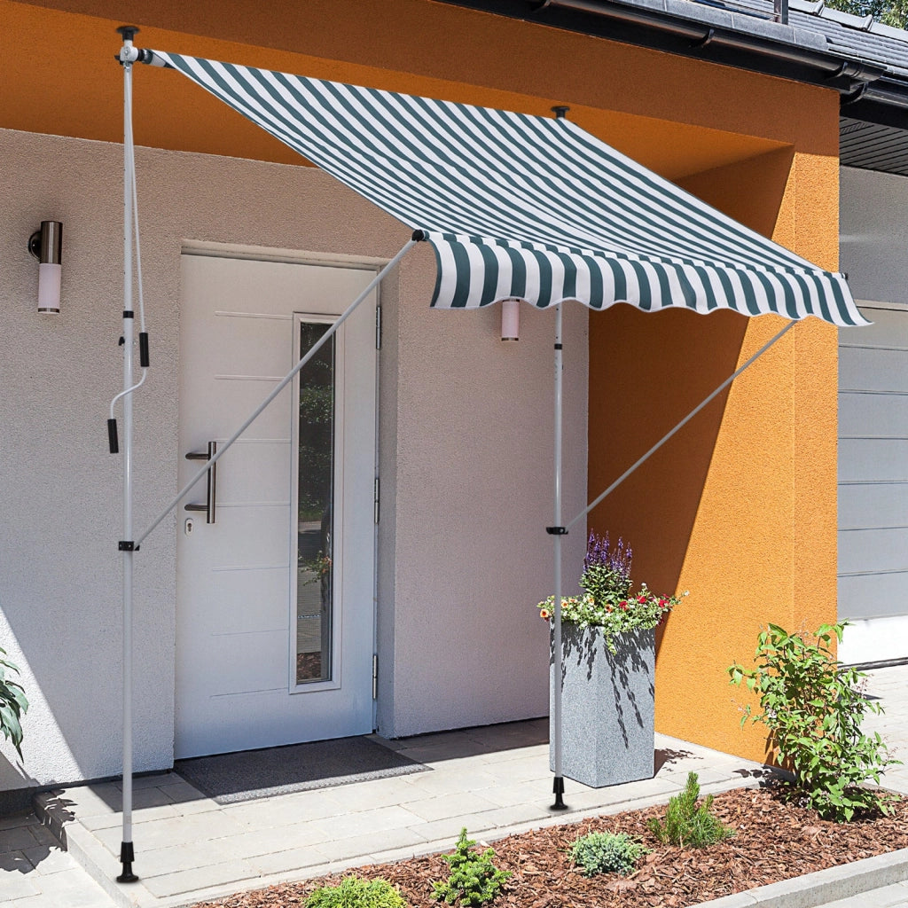 Tenda da Sole a Muro 200x150 cm con Pali di Supporto Bianco, Verde