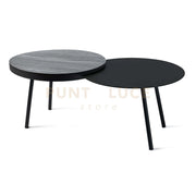 tavolino packtop piccolo Nero ,base nera ,finitura Wengè in Ferro e MDF impiallacciato wengè 90x50x35Hcm