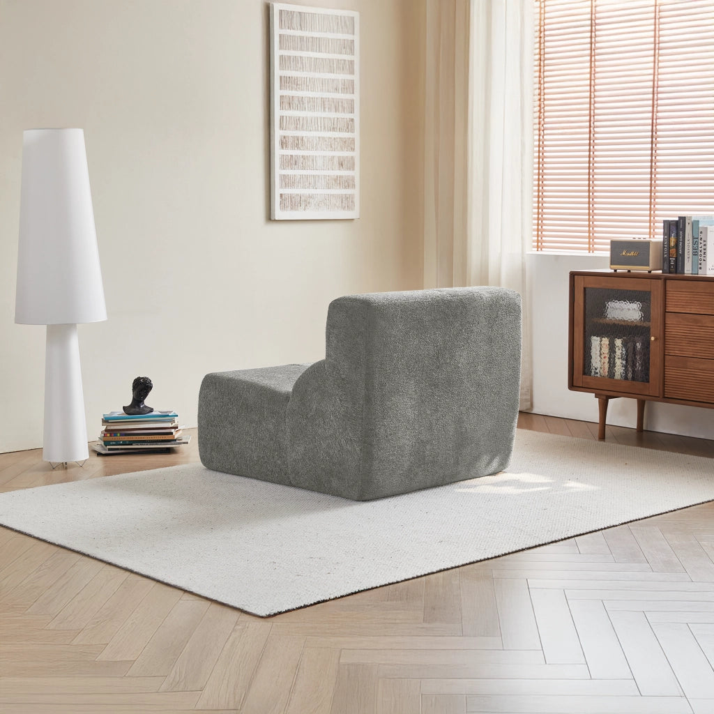 Poltrona singola compressa in velluto grigio chiaro 94x110x79 cm con schiuma ad alta densità