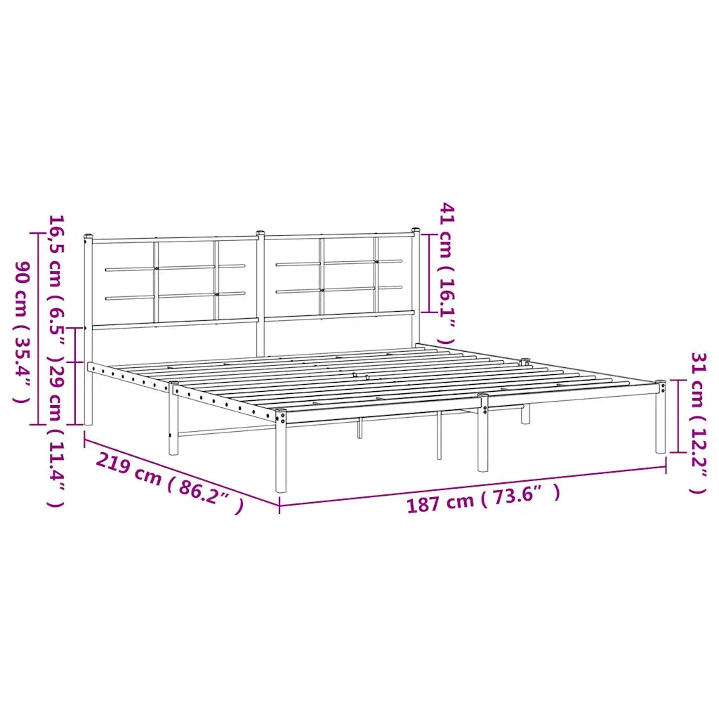 Letto matrimoniale | Letto per adulti | Giroletto con Testiera in Metallo Nero 183x213 cm