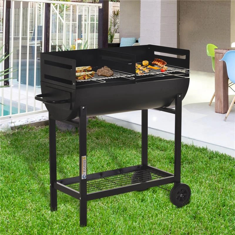 BARBECUE IN ACCIAIO CON 2 GRIGLIE INDIPENDENTI 90CM X 45CM X 96CM COLORE NERO