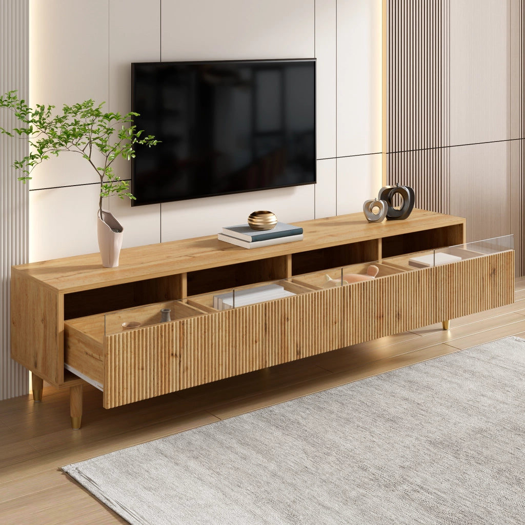 Mobile TV con 4 Cassetti e Passacavi; Design Minimalista; Soggiorno; 178??35??45 cm; in MDF; Effetto Legno