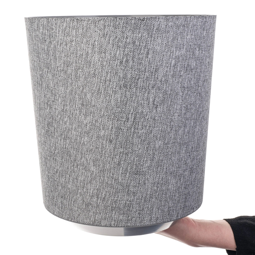 Vaso da fiori KADAX, coprivaso rotondo in tessuto grigio fantasia, 30 cm