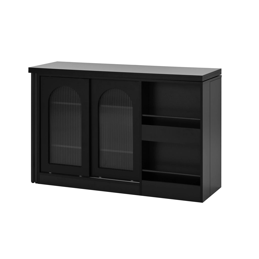 Tavolo Estensibile con 1 Anta; 2 Ripiani Regolabili e Ripiani Aperti; Piano Girevole a 360°; per Cucina; MDF; 121;5 x 40 x 76;7 cm; Nero