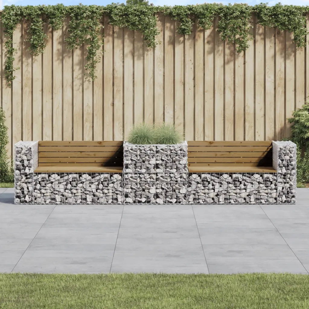 Panca da Giardino con Cesto Gabbione Legno Impregnato di Pinocod mxl 117683