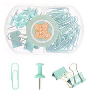 Set di accessori per ufficio - 40 pezzi di fermagli a forma di "U" - 10 pezzi di spille - 3 pezzi di fermagli a clip - Materiale di alta qualità - Design a tema verde menta - Articoli per ufficio
