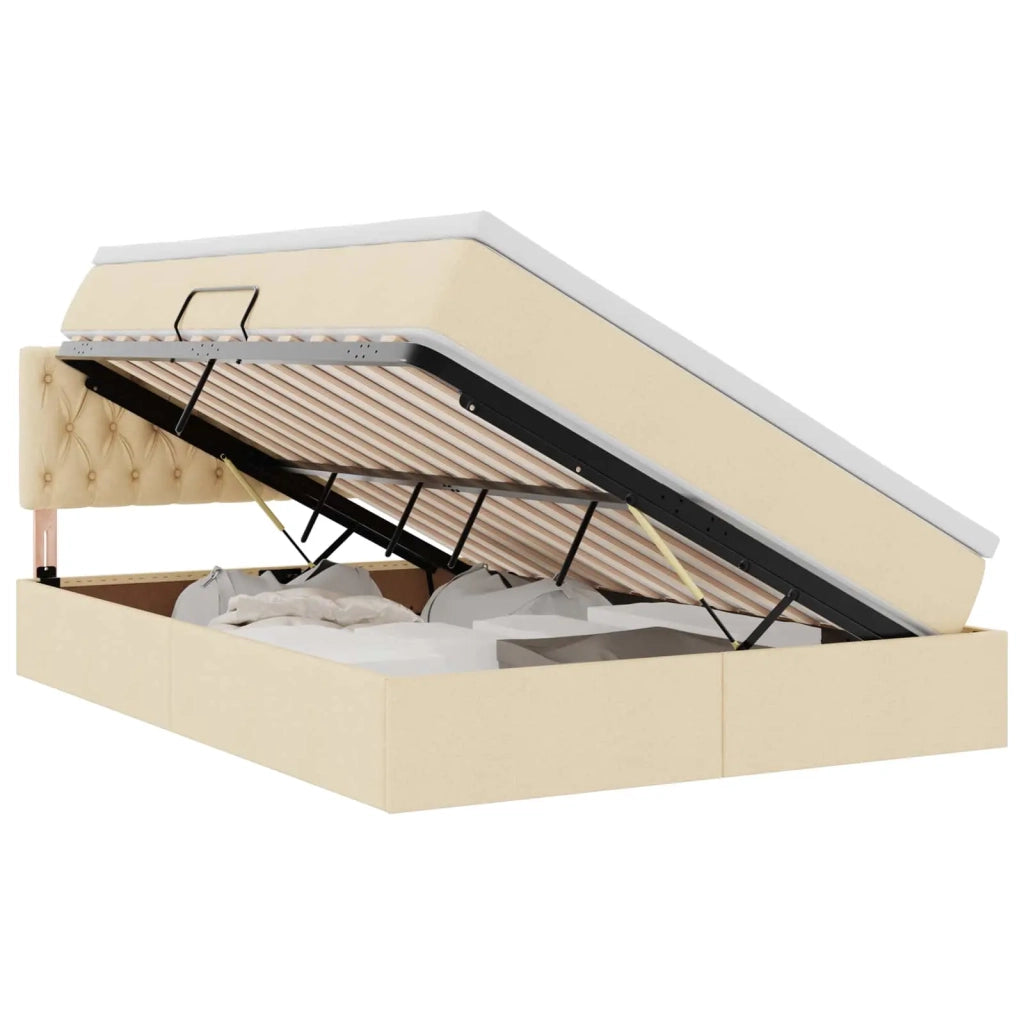 Letto con contenitore LED e materasso Crema 140 x 190 cm